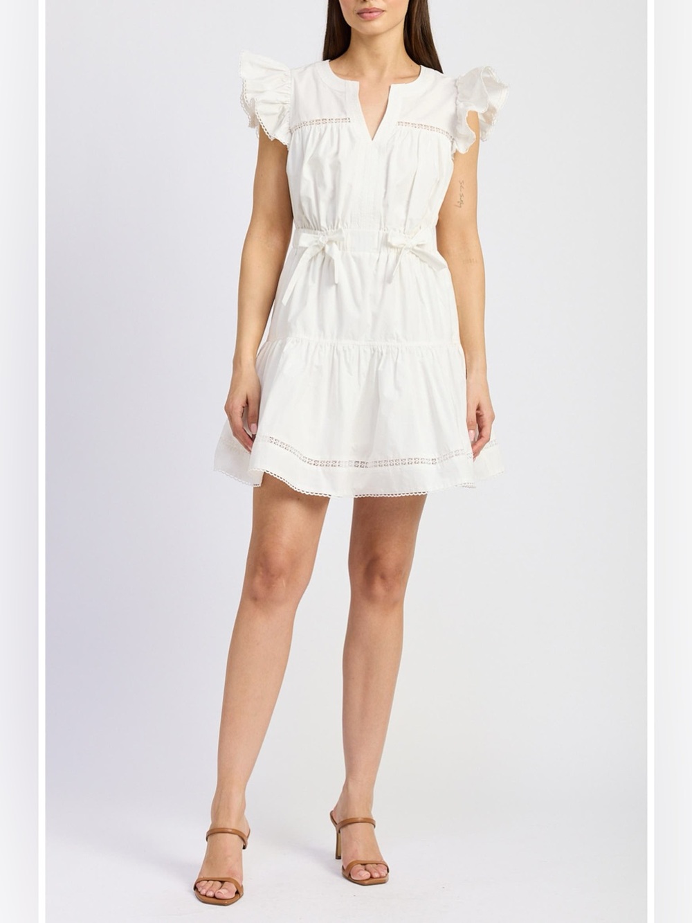 En Saison Isabella Bow Detail Cotton Poplin Minidress White Size Small